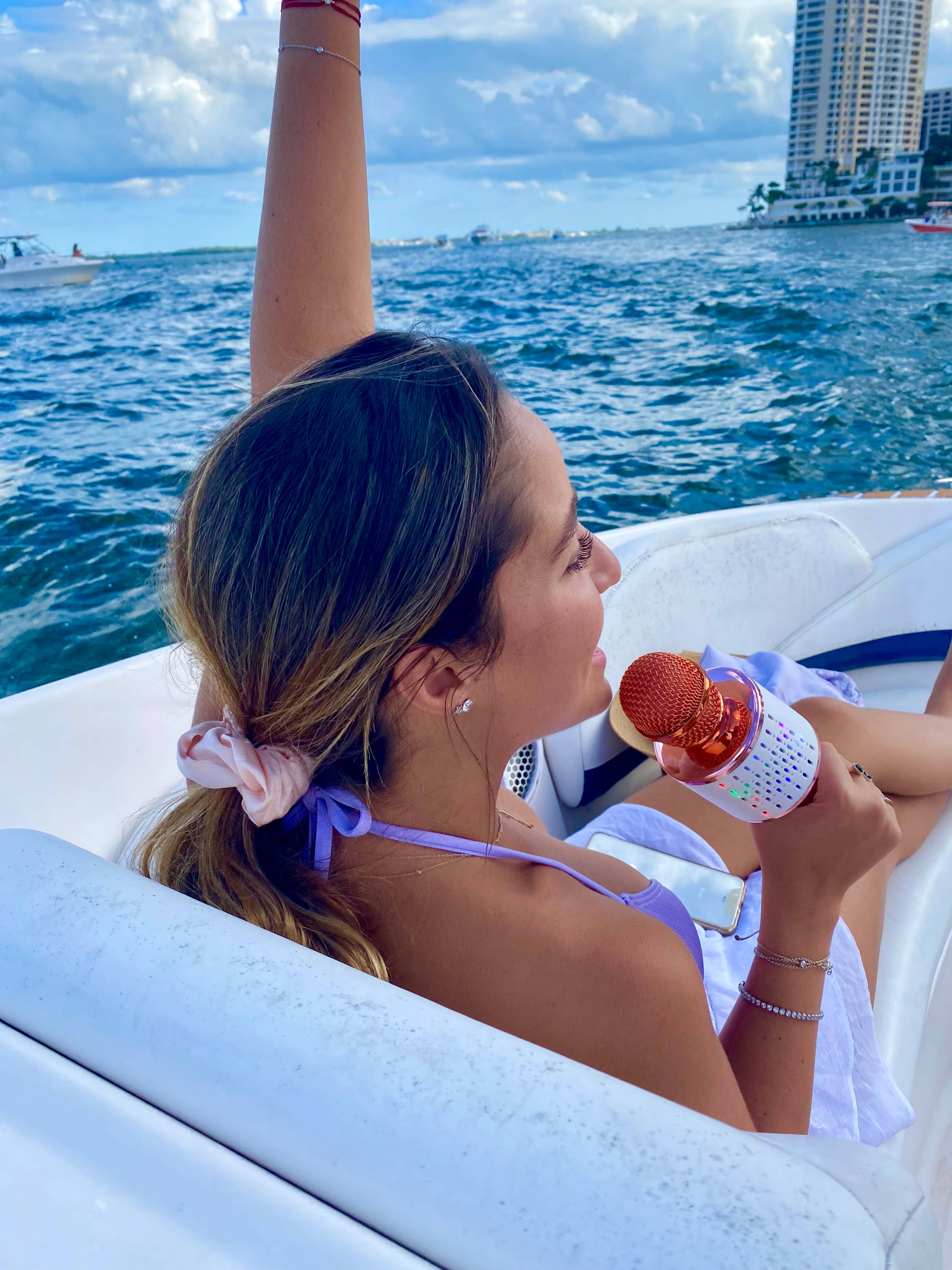 Funky Rico Inc - Wholesale Speakers - Karaoke LED Wireless Microphone with Power Bank - Rose Gold8