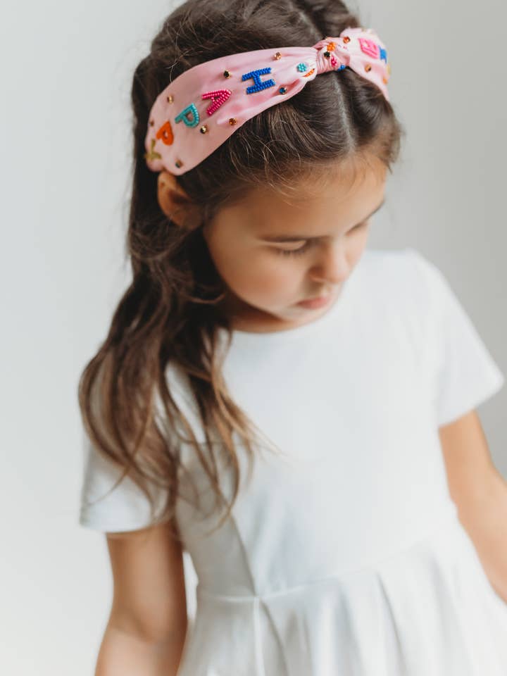Child Size Beaded Happy Birthday Headband Satin for wholesale by Only Little Once