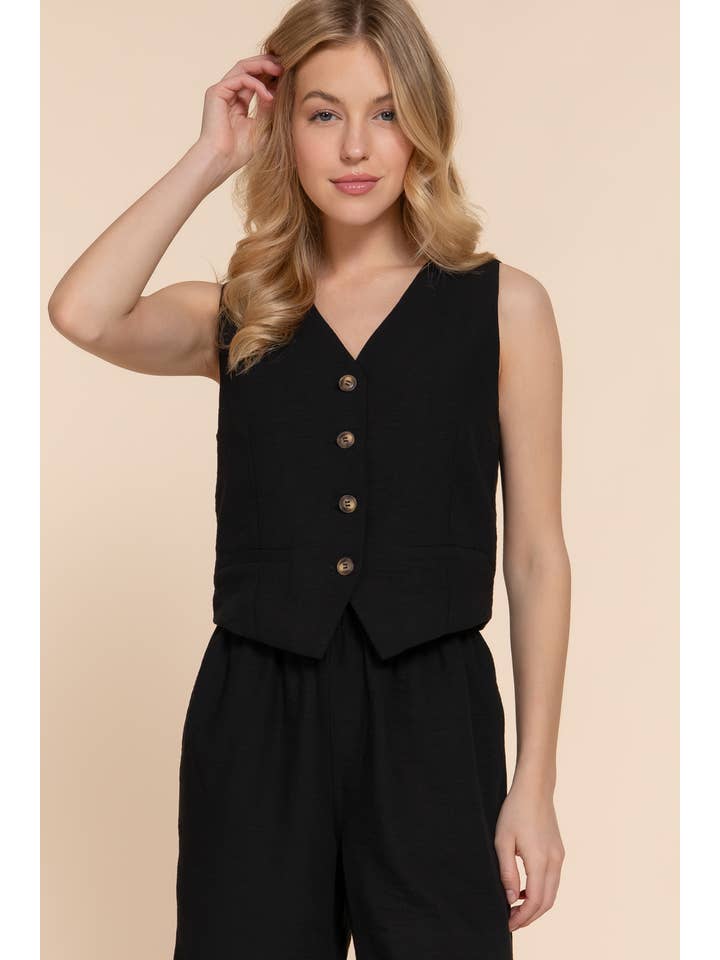 Active Basic | Active USA – wholesale Kostymväst – Dam – V-ringad väst med knäppning fram i linneeffekt