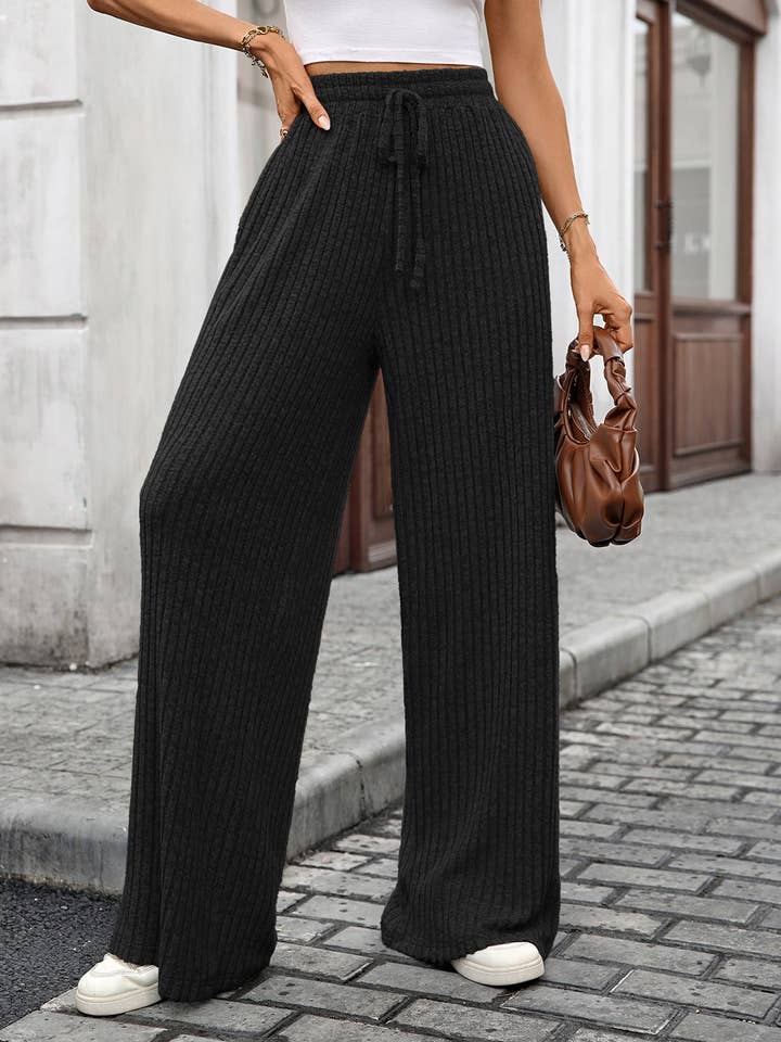 Lovesoft - Wholesale Pants - Women's - Ribbed Knit Wide-Leg Lounge Pants | Drawstring Waist