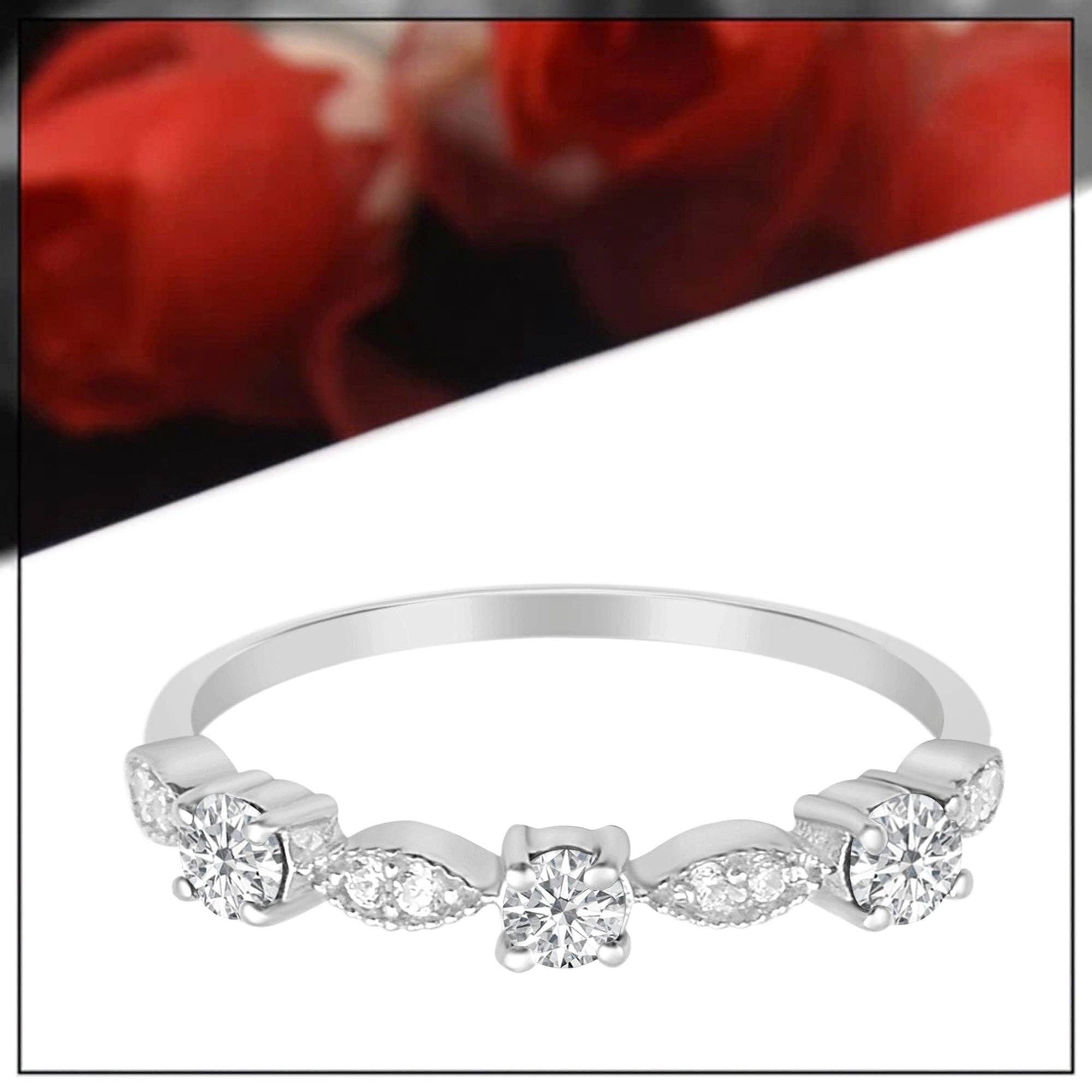 White Solid 925 Sterling Silver Three Stone Round Cut Moissanite Christmas Gift Ring for wholesale on Faire2