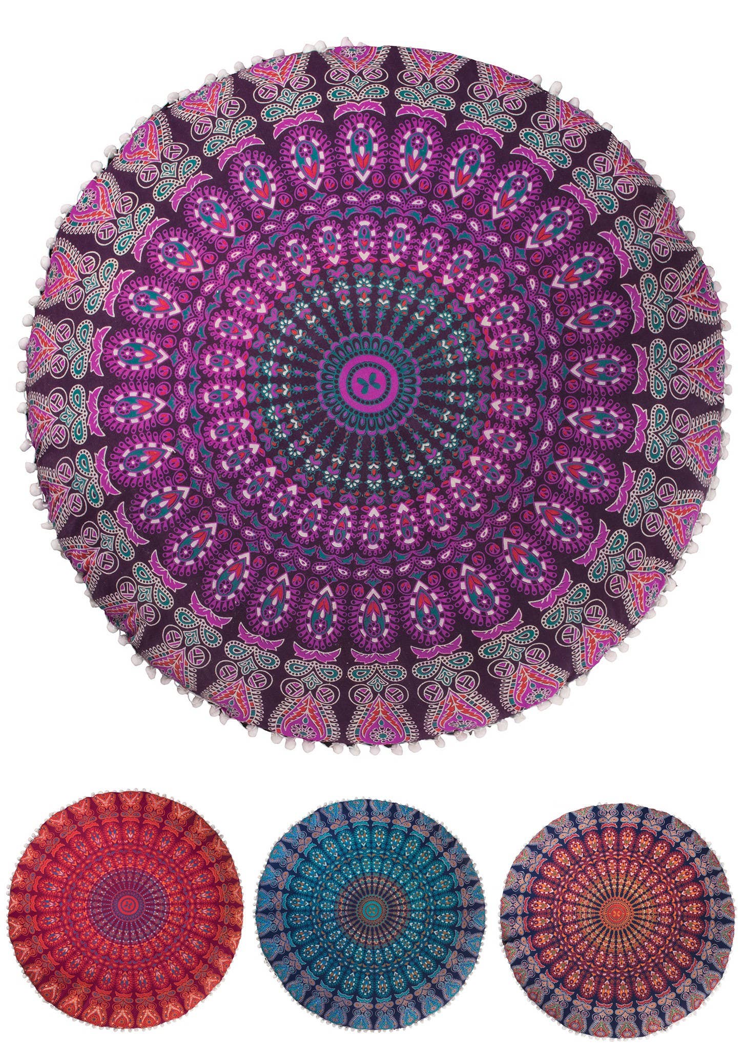 Namaste - Vendita all'ingrosso Cuscini da pavimento - Copricuscino da pavimento in cotone stampato a mano con motivo pavone 82 x 82 cm0