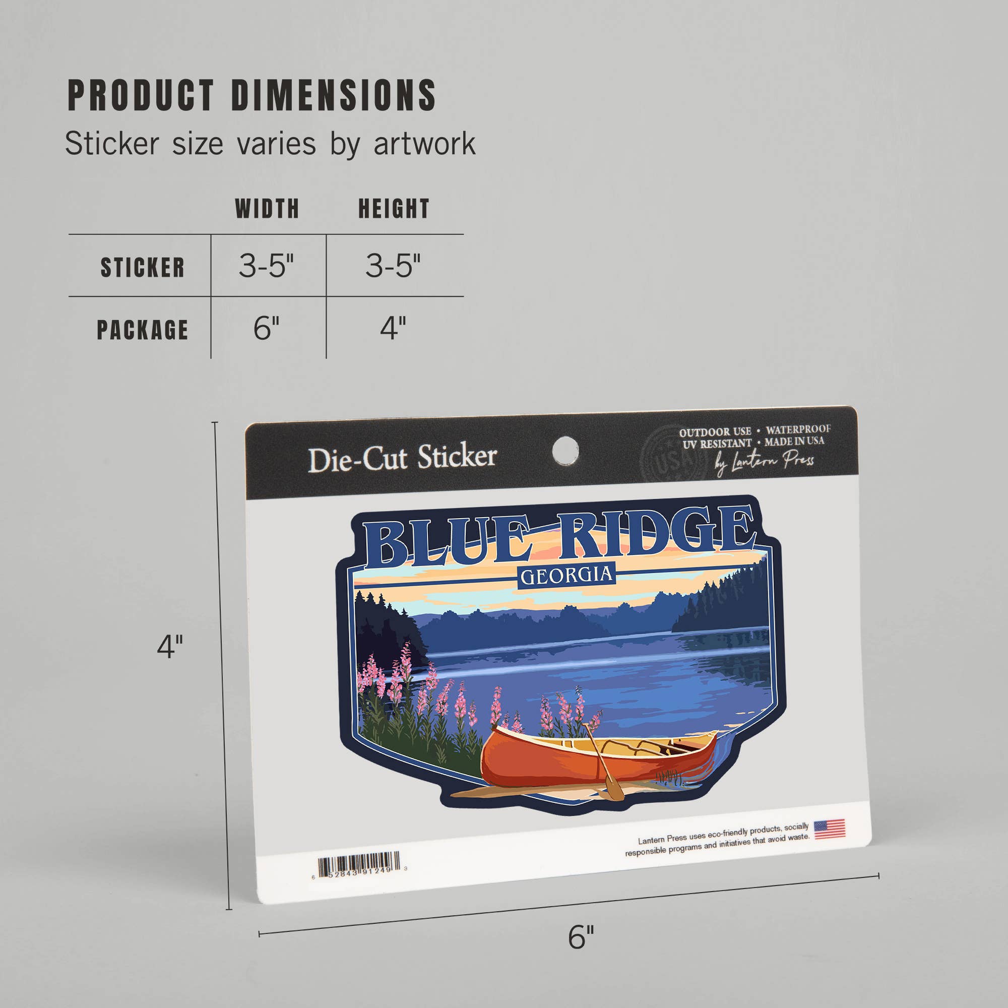 Lantern Press - Wholesale Sticker - STICKERS Blue Ridge, Georgia, Canoe & Lake4