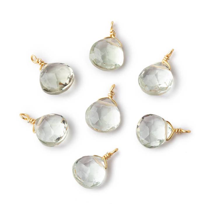 8mm Vermeil Wire Wrapped Green Amethyst Faceted Heart 1 Focal Pendant for wholesale by Beads of Cambay