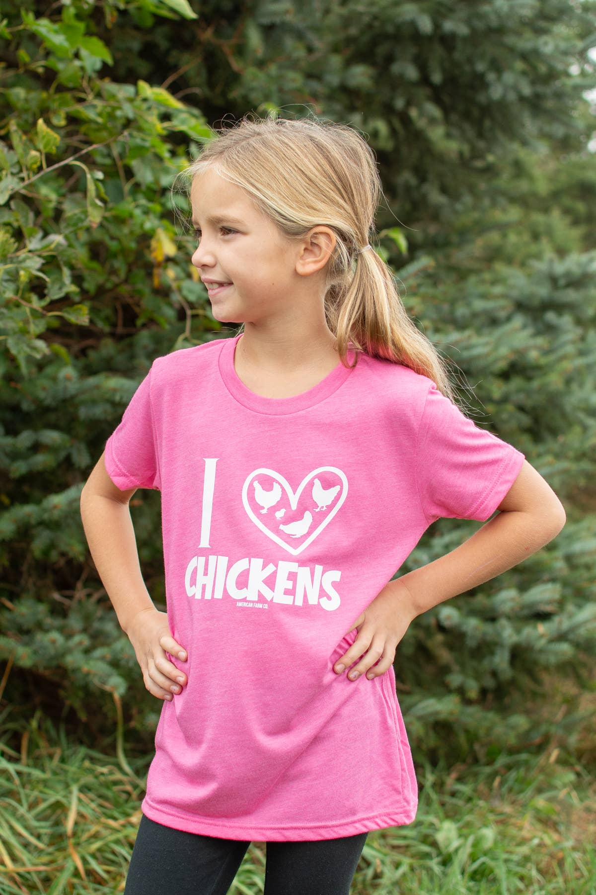 American Farm Company - Wholesale Screen Printed T-Shirt - Kids - Western 'I ♥ Chickens' Pink Toddler/Youth Graphic Tee1