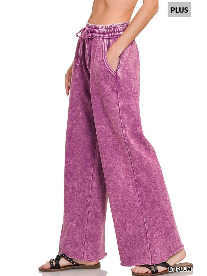 Vanilla Monkey - Wholesale Pants - Women's - Plus Acid Wash Fleece Palazzo Sweatpants With Pockets6