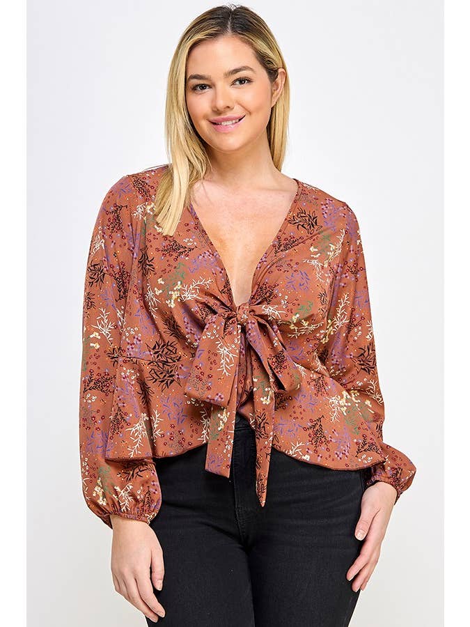 Haute Fox Plus Size & Contemporary – wholesale Blus - Dam – Plus Size Blommönster Front Slips Top JK18498-T4