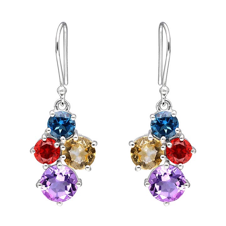 925 Sterling Silver Multi Gemstone Dangle Earring for wholesale by Tiramisu
