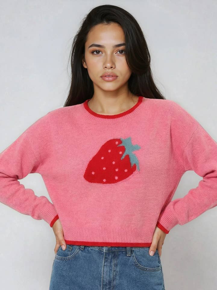 Strawberry Print Knit Sweater for wholesale by Miss Sparkling