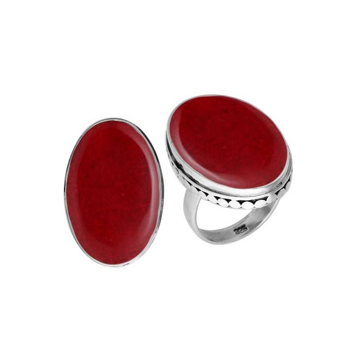AR-6213-CR Wholesale Sterling Silver Exquisite Bold Oval Shape Designer Ring With Red Coral for wholesale by Bali Designs