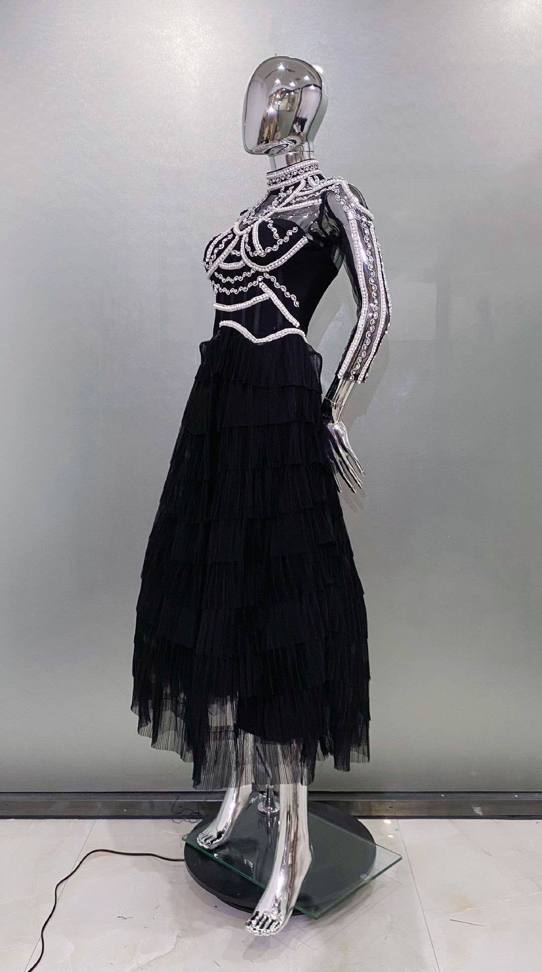 Black SY451 Luxury Handmade Beaded Dress with Fluffy Tulle Skirt for wholesale on Faire7