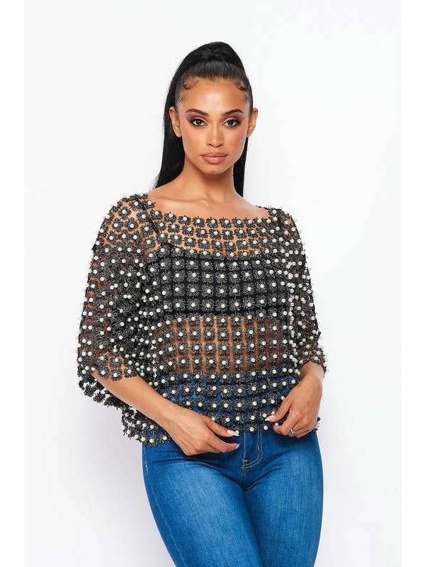 RIVIR - Wholesale Knit Top - Women's - BEADS POINT CROCHET TOP