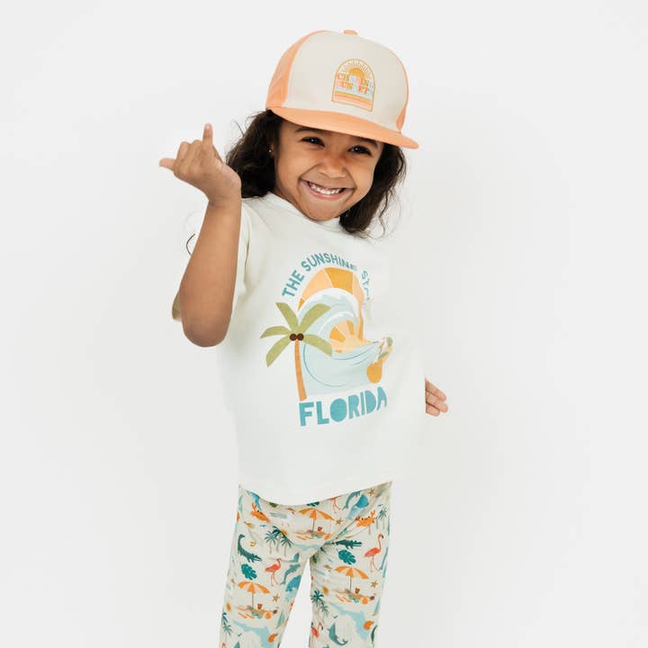 Coral Multi Chasing Sunsets Beachy Kids Snapback Hat for wholesale on Faire