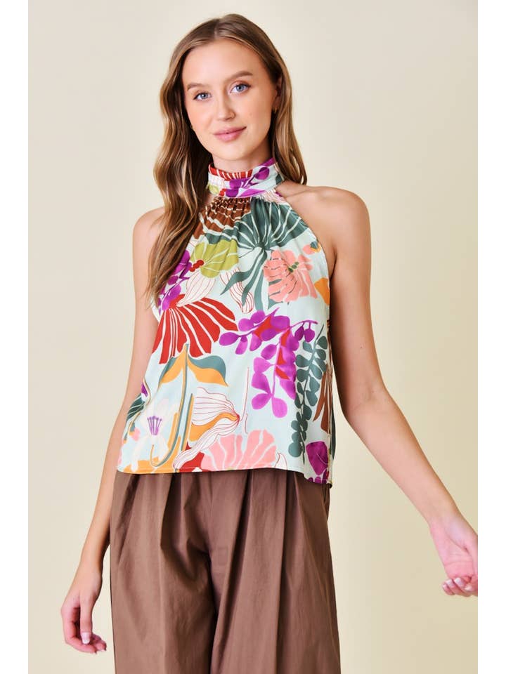 Multi Colored Halter Floral Print Top - TI5038FO for wholesale on Faire3