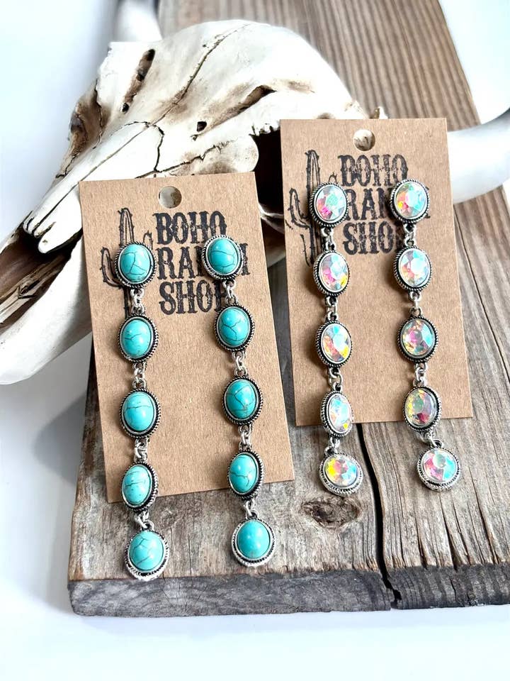 Boucles d'oreilles pendantes à concho en pierre à 5 niveaux western pour la vente par Boho Ranch Shop