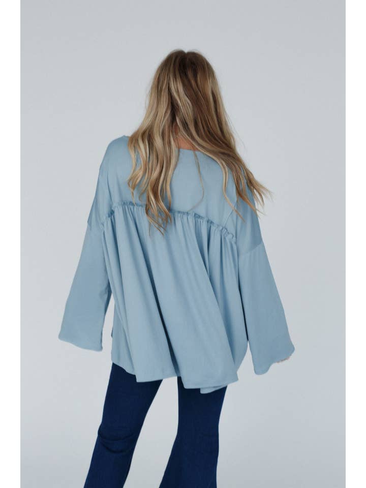 Three Bird Nest - Wholesale Tunic - Women's - Solid Serenity Long Sleeve Babydoll Top - Slate