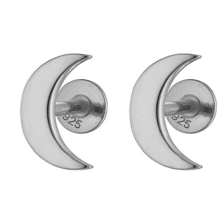 Moon Flat Back Sterling Silver Earring Stud for wholesale by Jewelry Bar