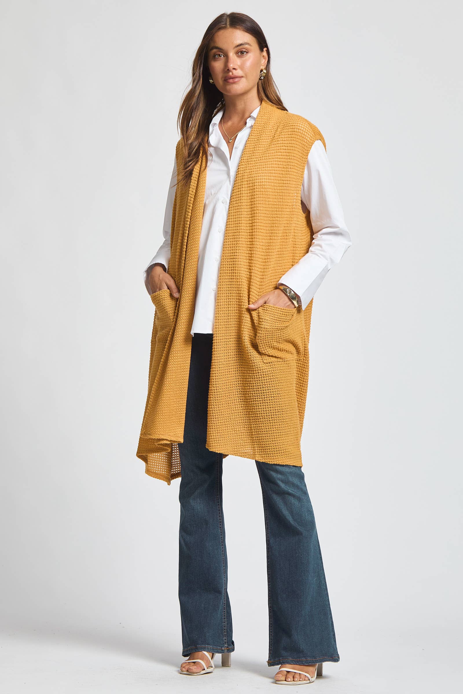 Dear Scarlett - Wholesale Outerwear Vest - Women's - Sleeveless Crochet Midi Vest Cardigan12