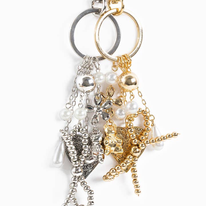 Sessori – Engroshandel Nøglering - Dame – Romantisk vintage nøglering med hjerte og perler2