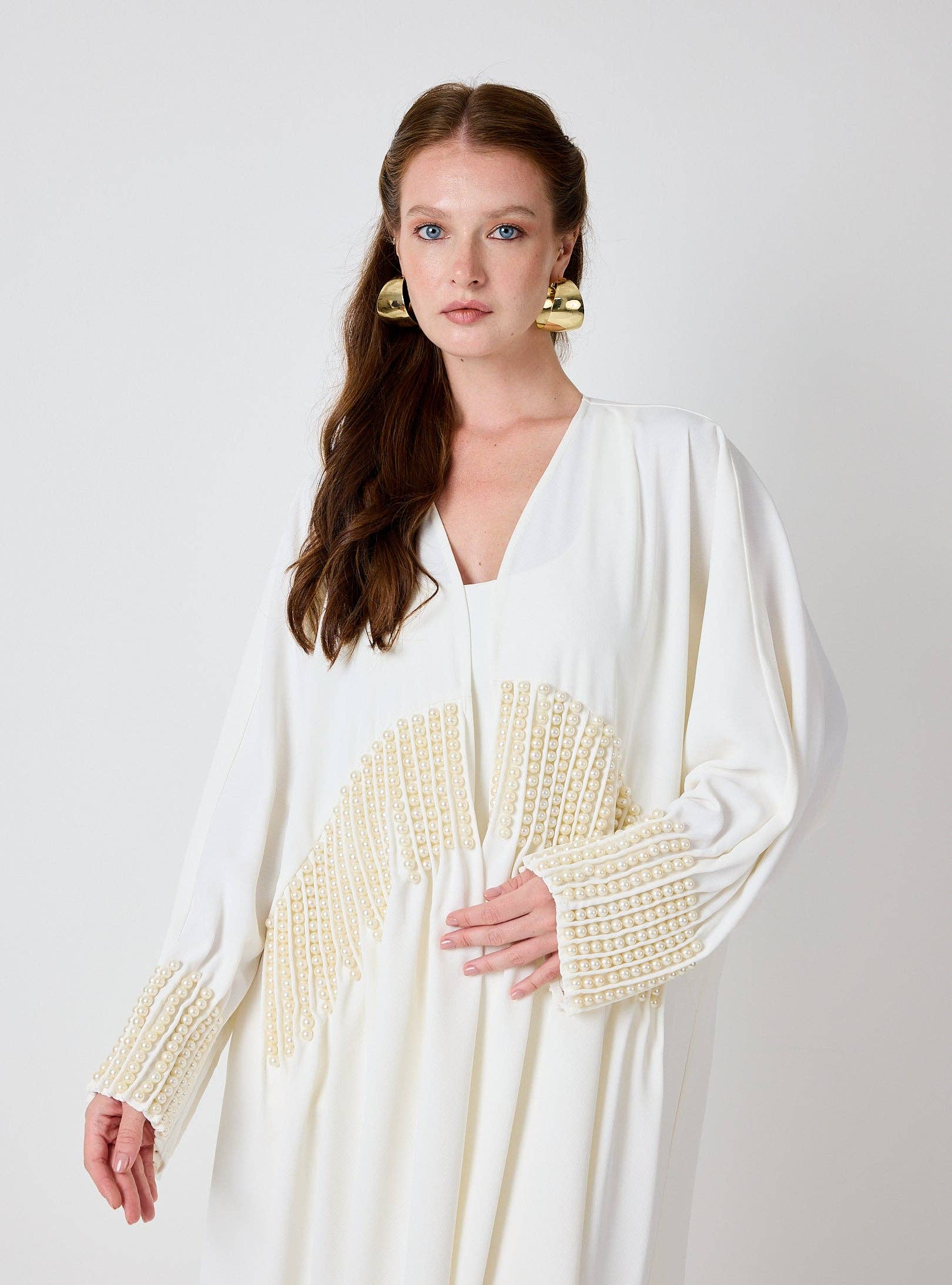 Store WF – wholesale Kaftan – Women's – Off White Abaya with Pearl Embellishments4