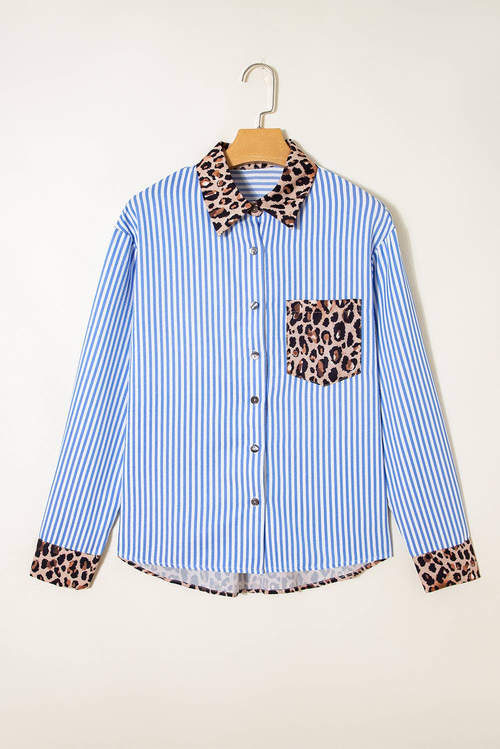 66DISCO - Wholesale Button Down Shirt - Women's - Spring 2026 Chic Contrast Leopard & Stripes Button Shirt5