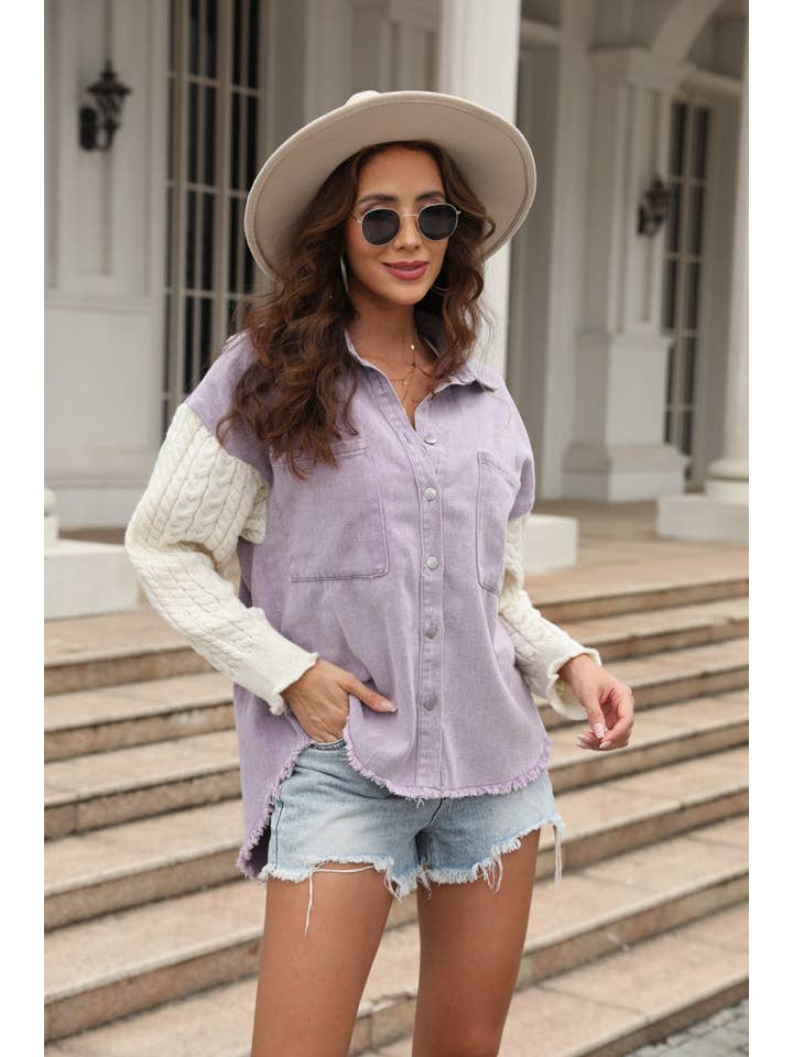 ePretty - Wholesale Shirt Jacket/Shacket - Women's - EP-JK27701 Two Tone Denim Sweater Sleeve Jacket Shacket