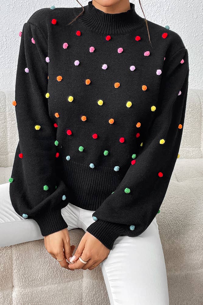 UNISHE - Wholesale Knit Sweater - Women's - Colorful Pom Knit Puff Sweater MY00697