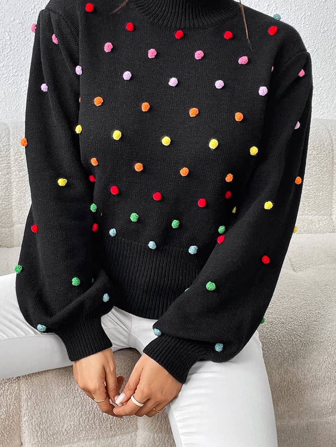 UNISHE - Wholesale Knit Sweater - Women's - Colorful Pom Knit Puff Sweater MY00697