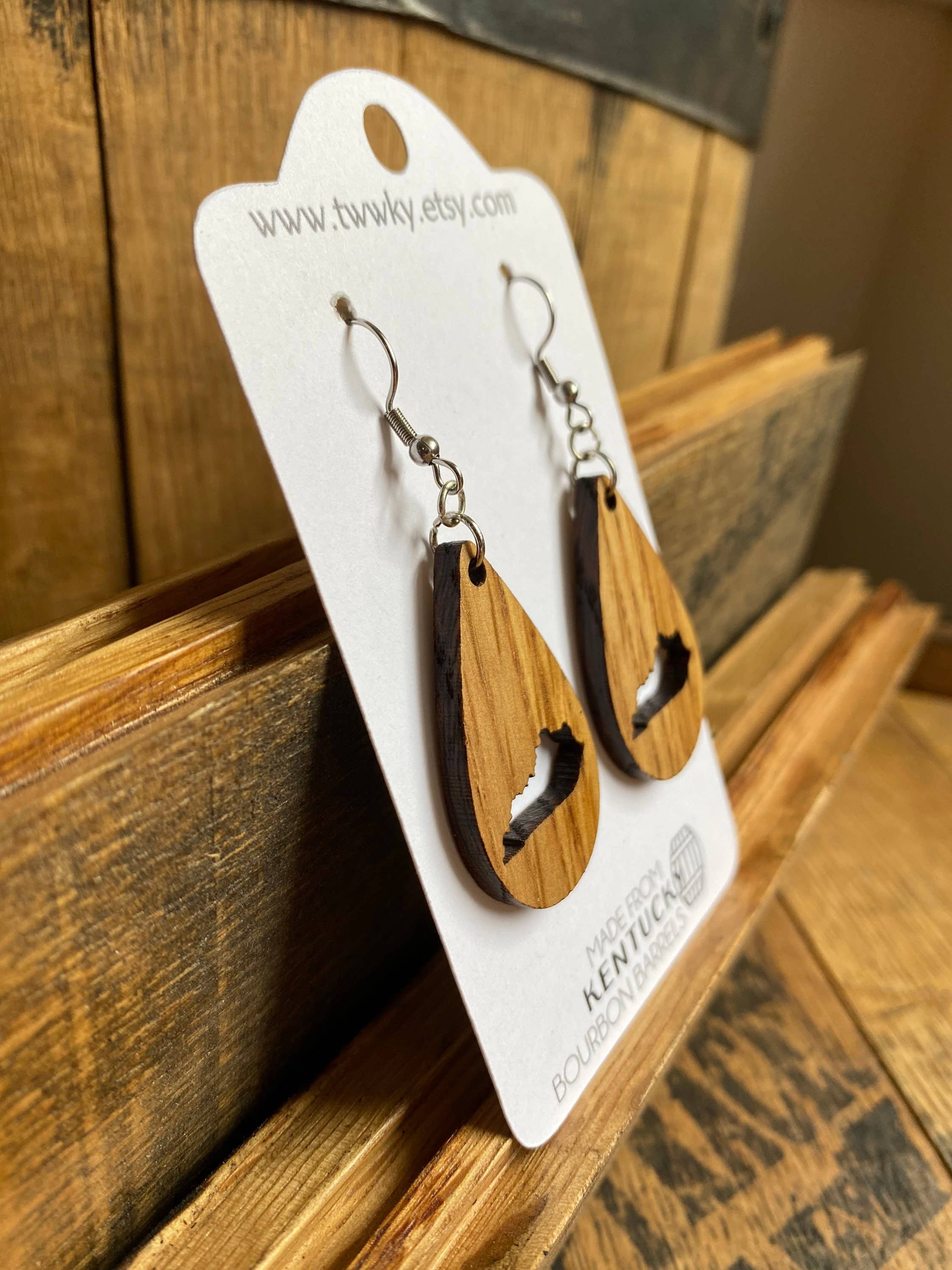 TWWKY - Wholesale Dangle Earrings - Kentucky Bourbon Barrel Reclaimed Wood Dangle Earrings2