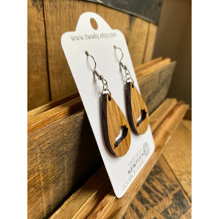TWWKY - Wholesale Dangle Earrings - Kentucky Bourbon Barrel Reclaimed Wood Dangle Earrings2
