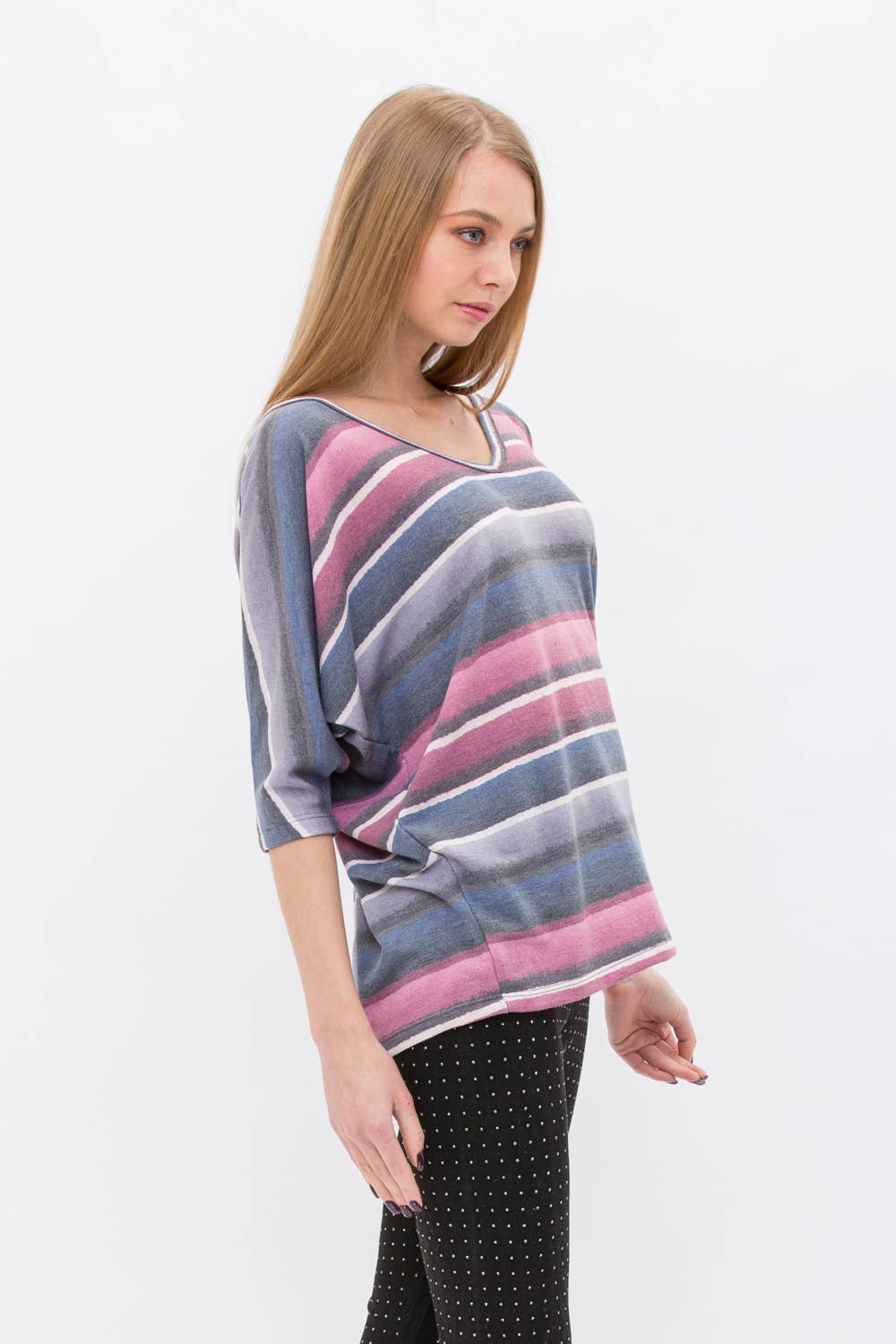 VOCAL - Wholesale Knit Top - Women's - STRIPE KIMONO SLEEVE TOP WITH STRINGS IN THE BACK 19328S6