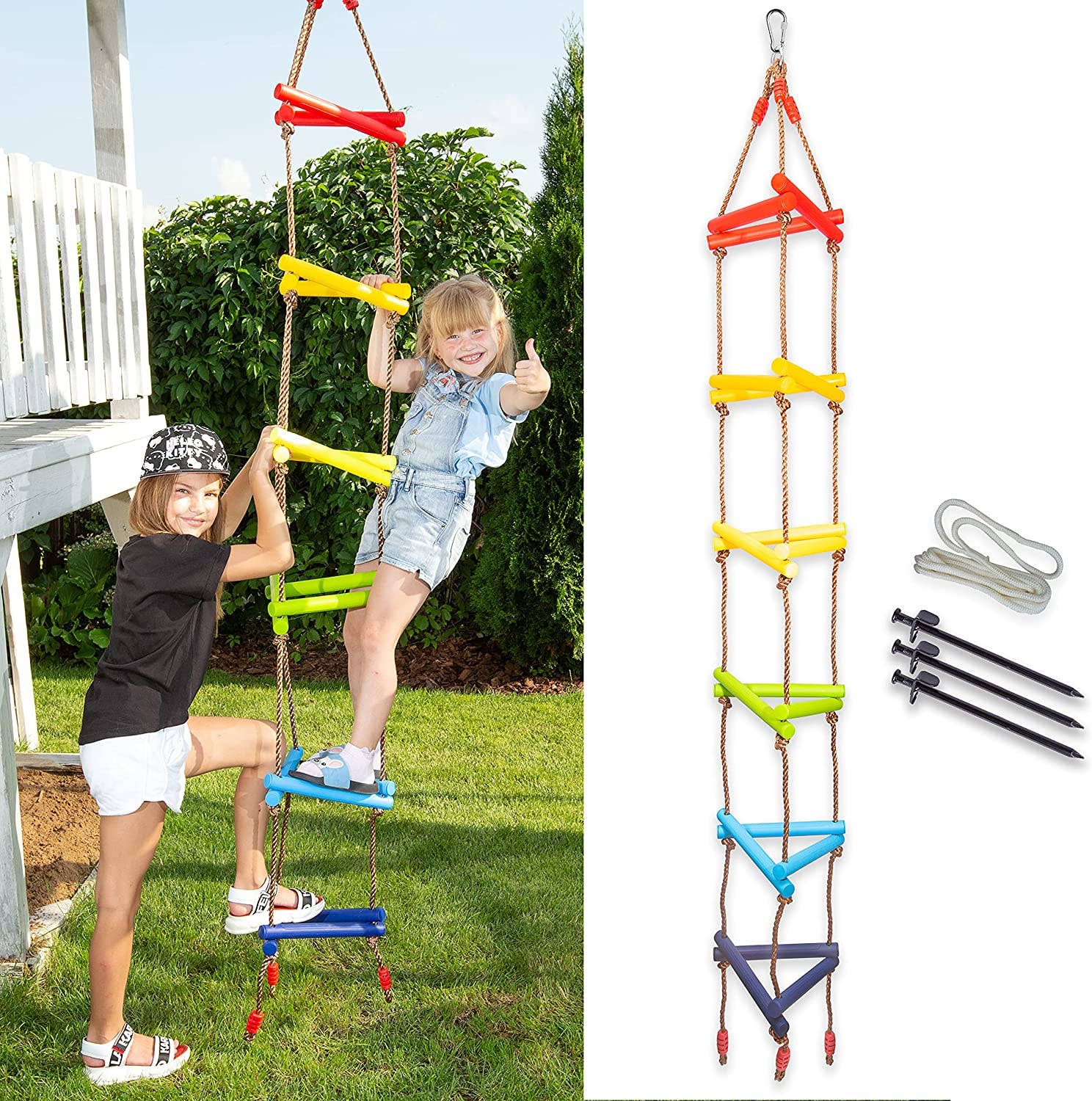 Wooden Toddler Kids Climbing Frame Rope Ladder Triangle Swing Trapeze Outdoor UK 