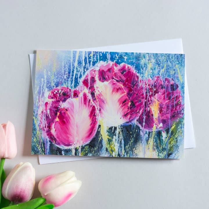 Tarjeta de San Valentín Tulipán Rosa Tarjeta de Felicitación para el Día de la Madre 5x7 para venta al por mayor de Alla Dickson Art