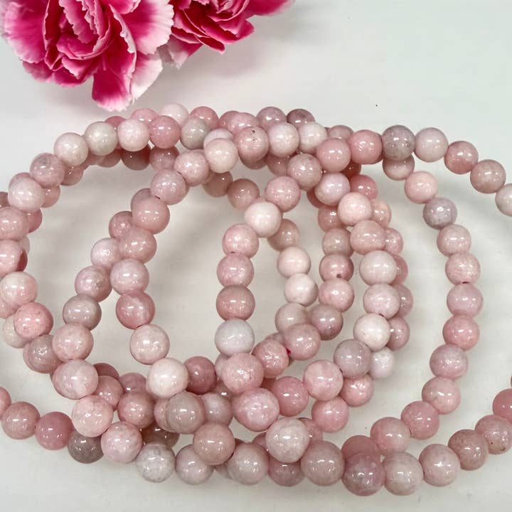 KayleeNYC – wholesale Pärlarmband – Naturlig rosa opal 6 mm 7,5” kristall stretch healing6