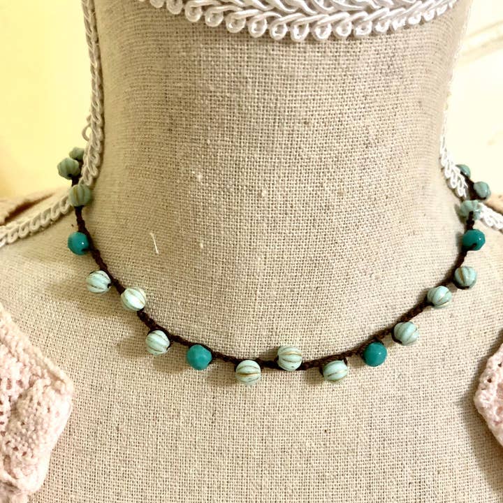 Pulseira turquesa, pulseira/colar frisado de crochê, por atacado de ShellyCakes