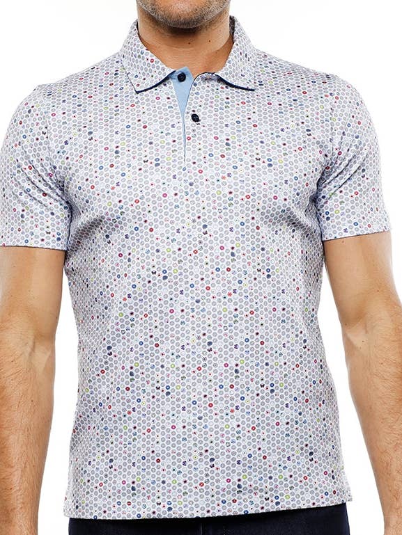 Vit Polo med Multicolor blommiga former (Tall) för wholesale av Luchiano Visconti