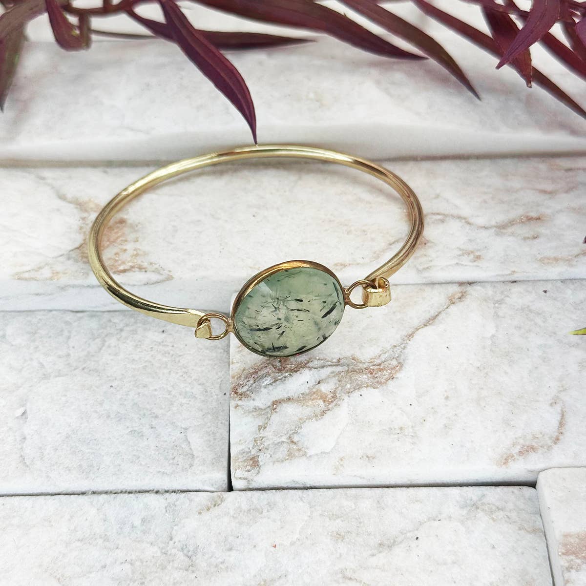 Anju Jewelry - Wholesale Bangle Bracelet - Gold Plated Bracelet with Semi-Precious Stone - Prehnite