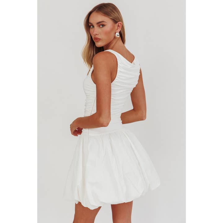 WHITE CLOUD PUFF MINI DRESS for wholesale on Faire