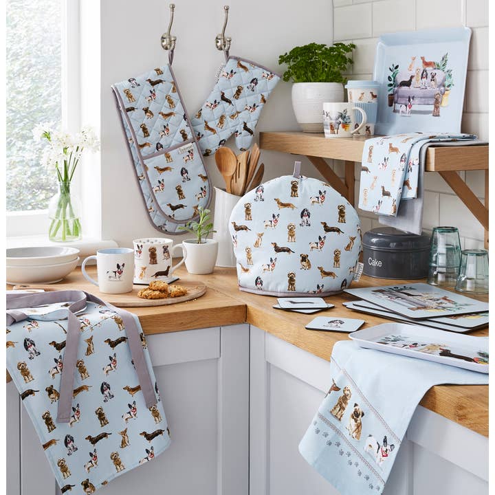 Multi 3 Pack Tea Towel Curious Dogs by Cooksmart England for wholesale on Faire1