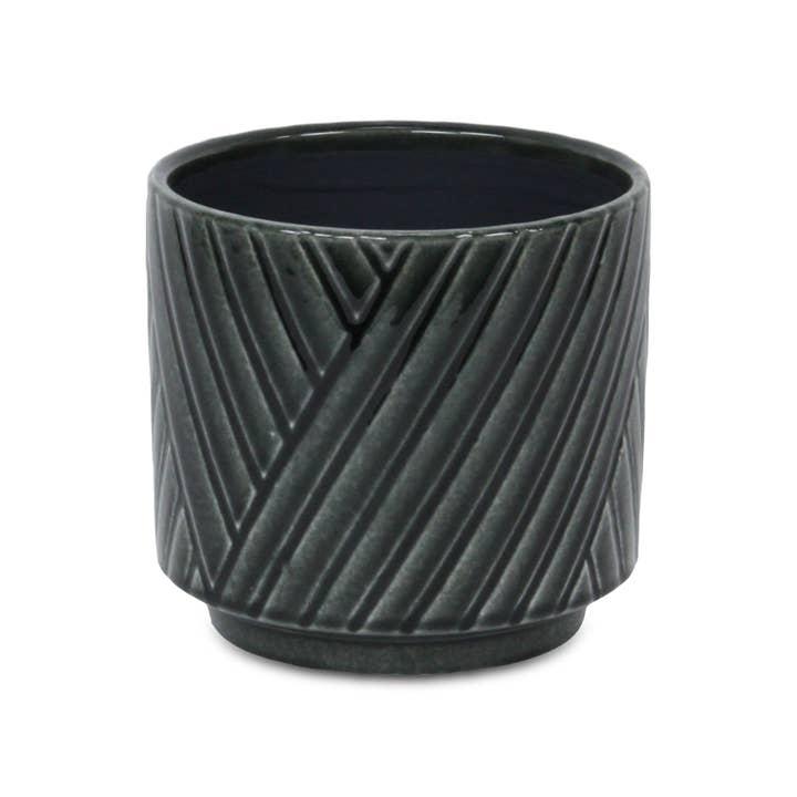 Cheungs Home Decor - Wholesale Plant Pot - Parlora Crossed Diagonal Pattern Ceramic Pot - Dark Gray