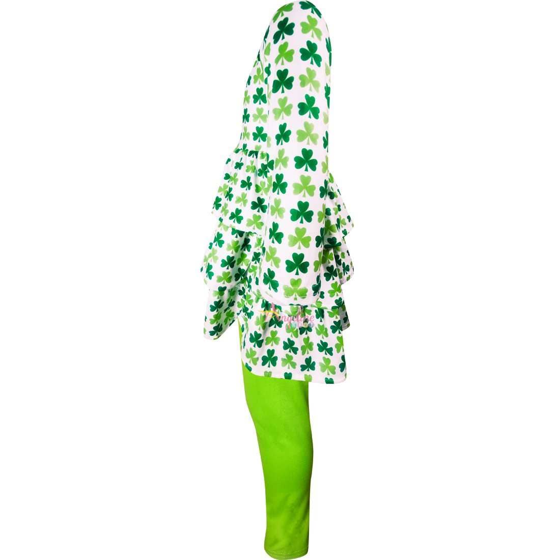 Angeline Kids - Wholesale Top & Leggings Set - Kids - Girls St Patricks Day Shamrock Clover Tiered Top Leggings Se2
