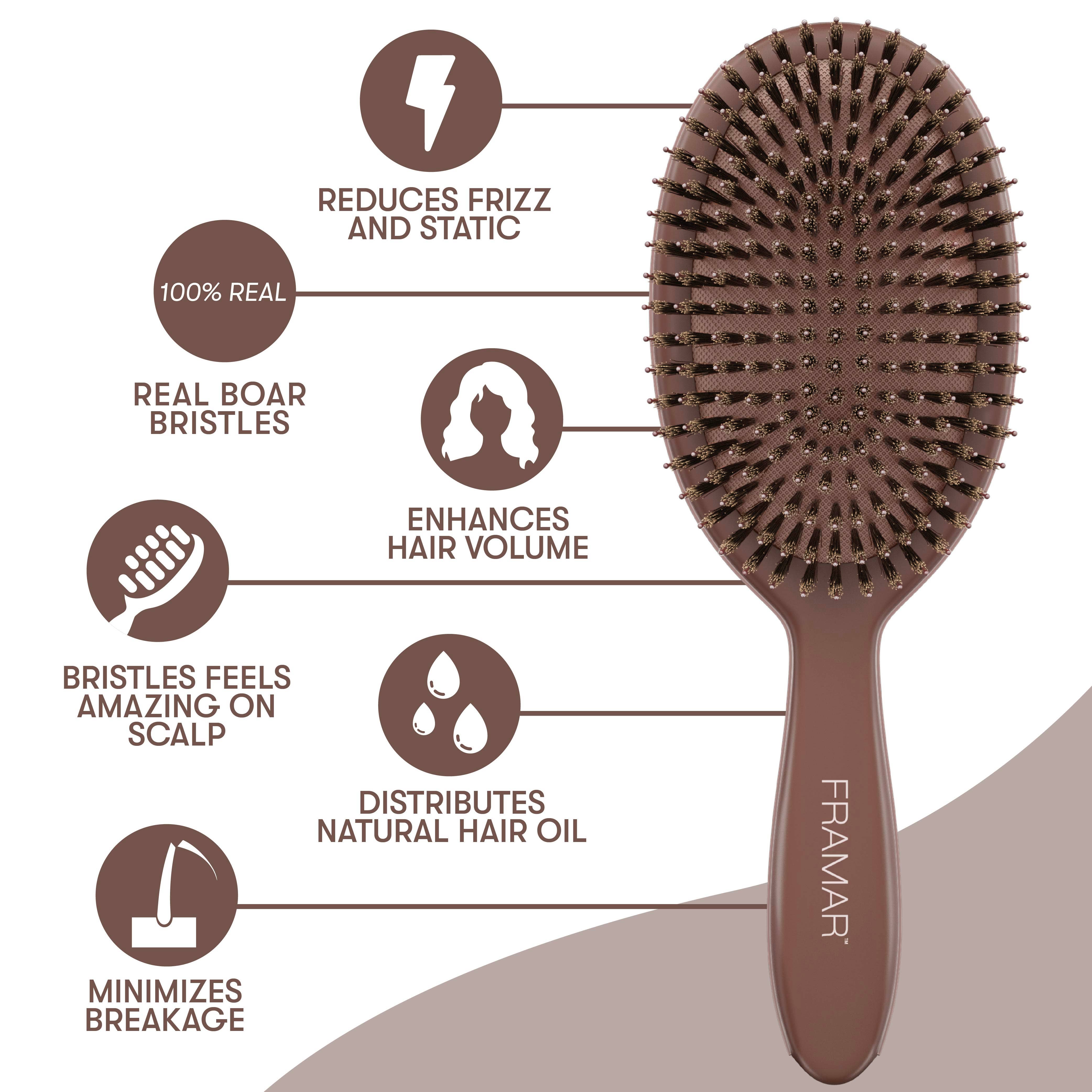 Framar Hair Brushes & Hair Accessories - Wholesale Hair Brush/Comb - FRAMAR Boar Bristle Hair Brush, Boar Brush For Hair - Brown13