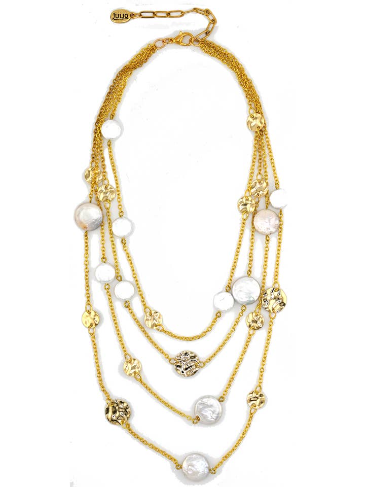 Cornucopia Layered Chain and Coin Pearls Necklace for wholesale by Julio Designs