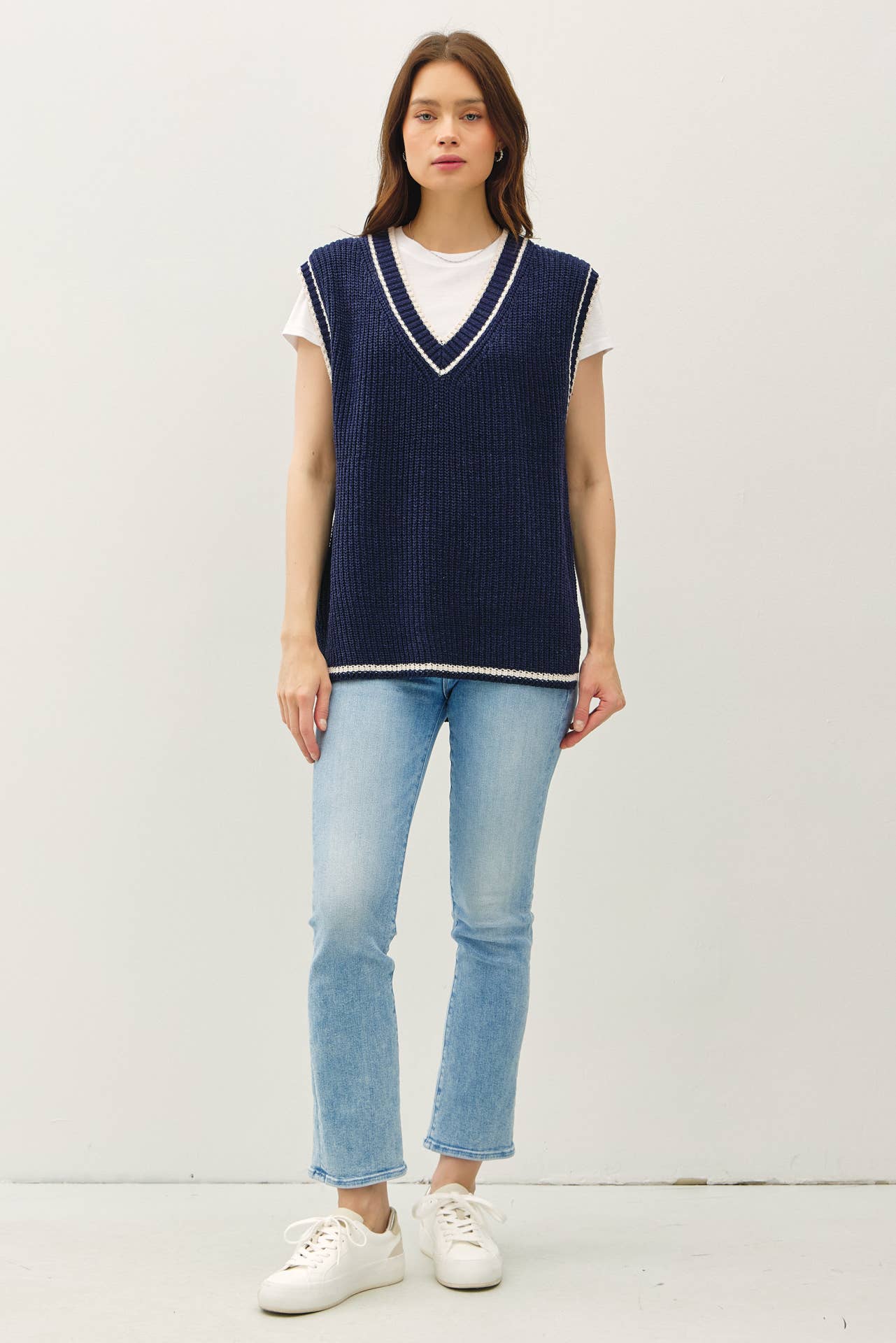 Be Cool - Wholesale Sweater Vest - Women's - VARSITY STYLE SWEATER VEST WITH ACCENT STRIPE 1