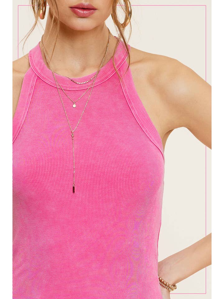 La Miel - Wholesale Tank Top - Women's - HCT7695-Mineral Washed Y Back Lightweight Stretchy Tank Top4