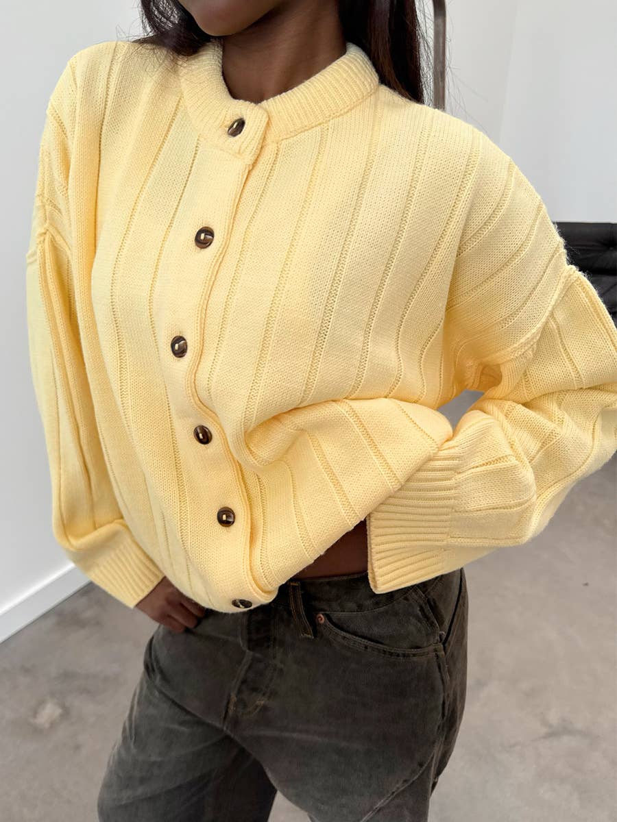 Hope & Sunshine – Engroshandel Cardigan - Dame – Ribbet cardigan med rund hals2