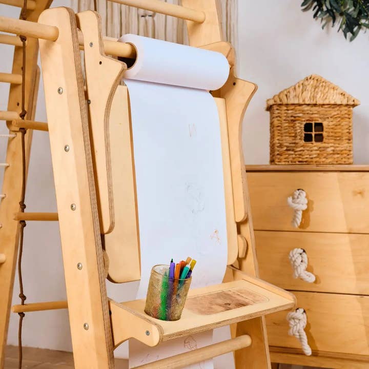 Goodevas - Vente Jouet en bois – enfant - Aire de jeux intérieure pour enfants - Aire de jeux 7 en 1 + Ensemble de balançoires + Toboggan + Ensemble d'art3