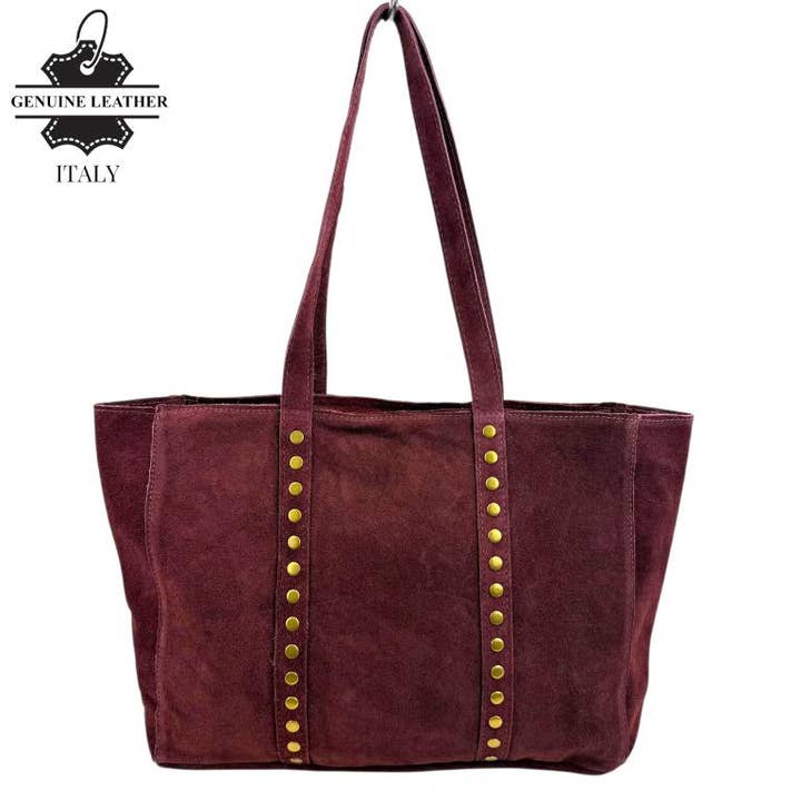 Chenson & Gorett - Venta al por mayor Bolsa de asa- Mujer - Amplio Bolso Shopper Piel Serraje con tachuelas decorativas12