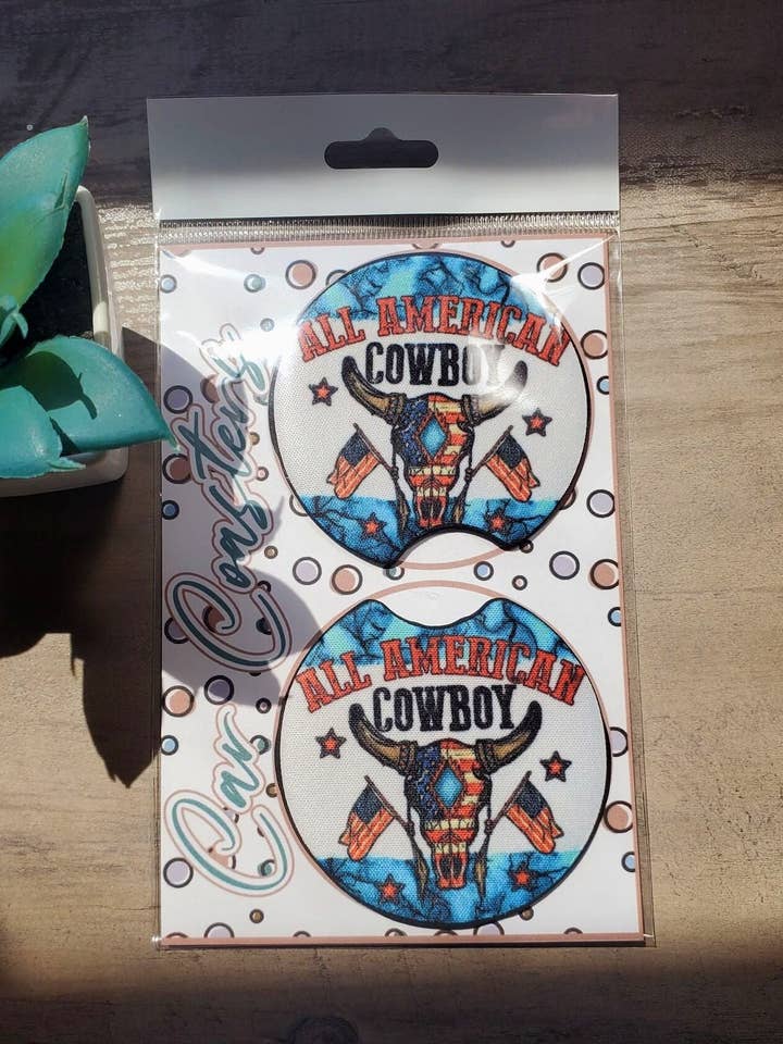 Alle Amerikanske Cowboy Car Coasters Engros for engroshandel hos Trippin Designs