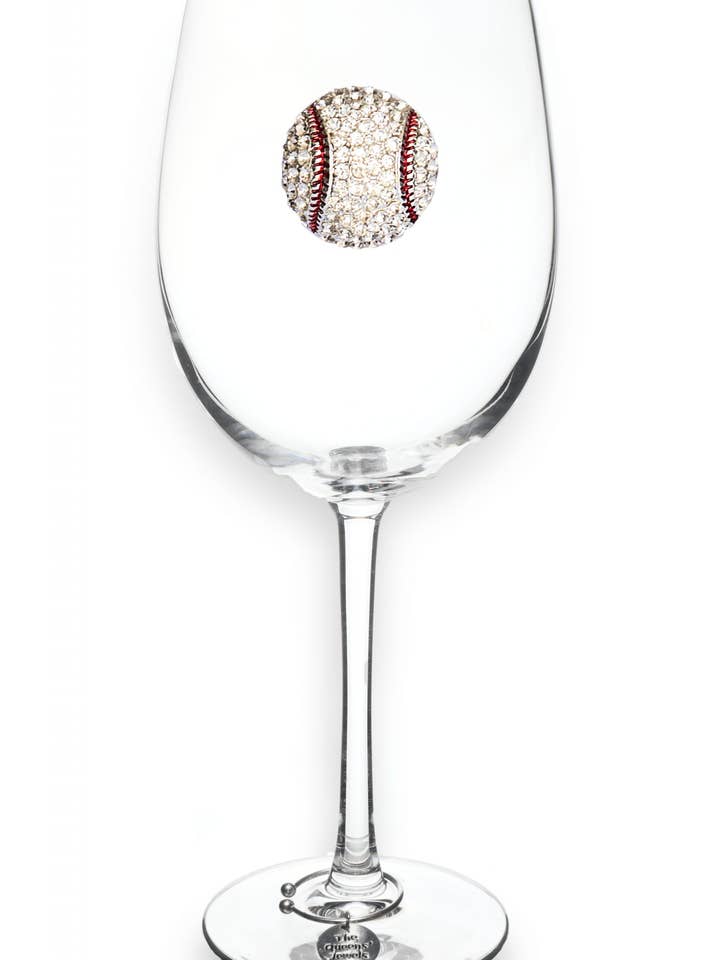 Baseball Jeweled Stemmed Wine Glass for wholesale by The Queens' Jewels®